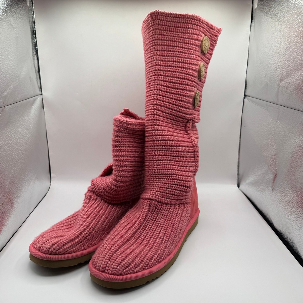 UGG Australia Classic Cardy 5819 Pink Sweater Knit Boots Women's Size 9